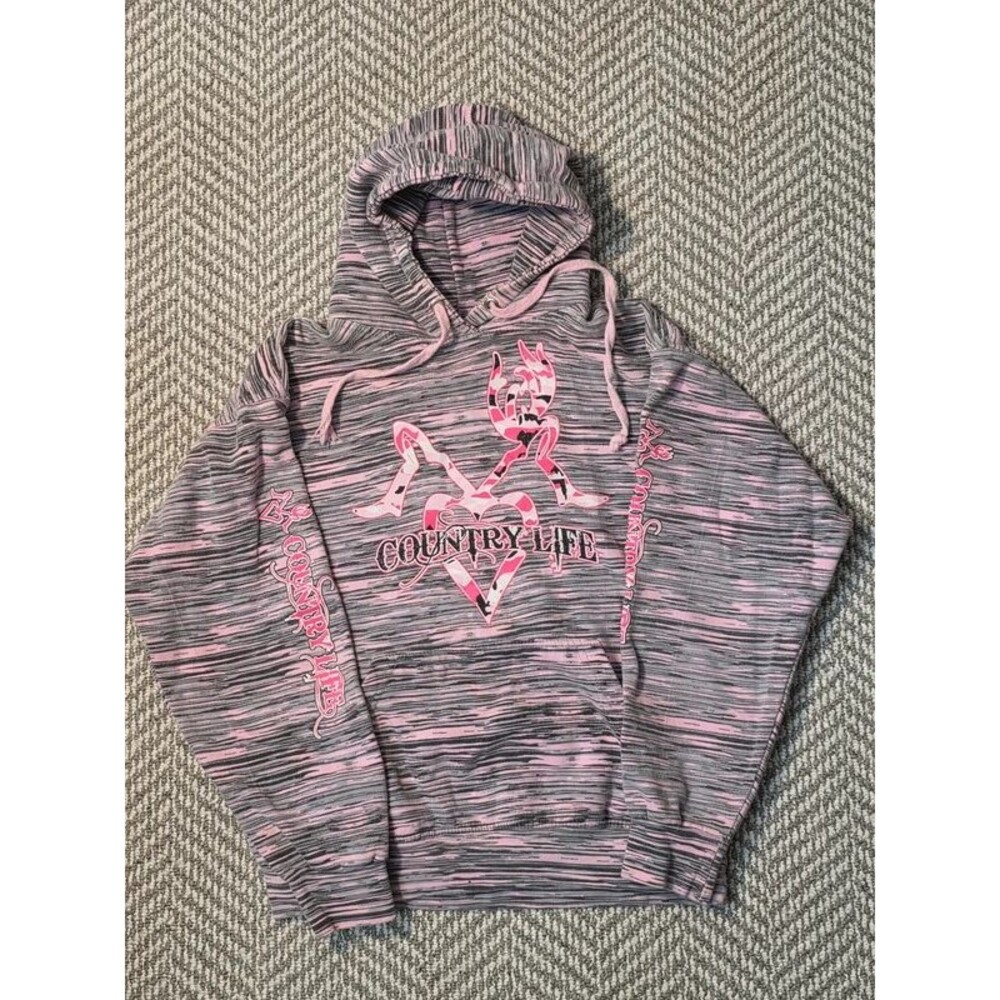 Area Code 212 Womens Country Life Pink Camo Heart Space Dye Hoodie Medium M